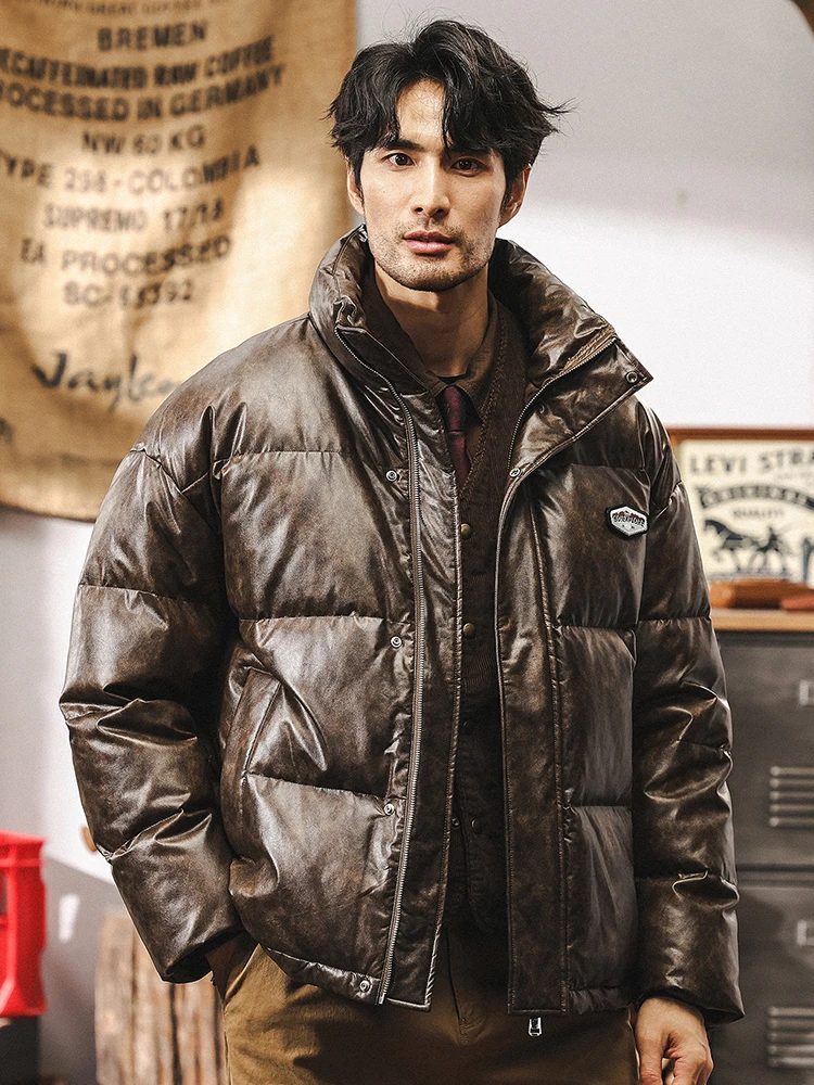 Новый национальный стандарт 90 белый утиный пух пуховик из искусственной кожи