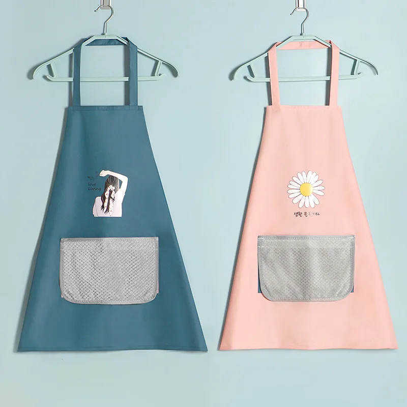 

Waterproof Housework Supplies 1Pcs With Wipe Hands/No Wiping Hands Kitchen Aprons with Pocket Halter Design Cute Cartoon