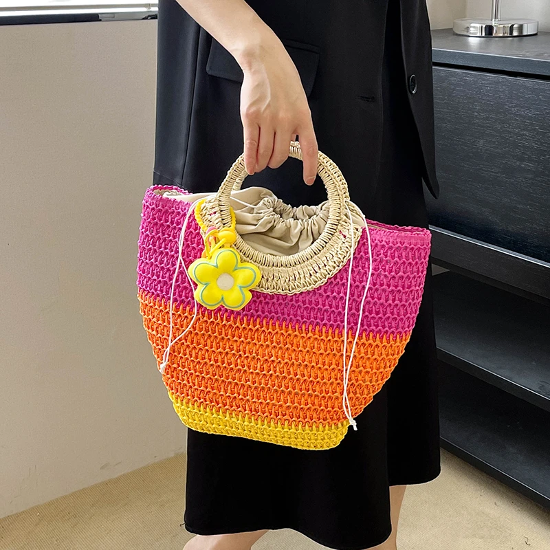 Дизайнерская сумка для женщин новинка 2023 красочная Соломенная пляжная летняя с