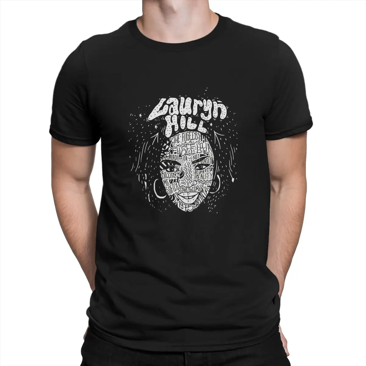 Мужская футболка с коротким рукавом круглым вырезом и надписью The Fugees