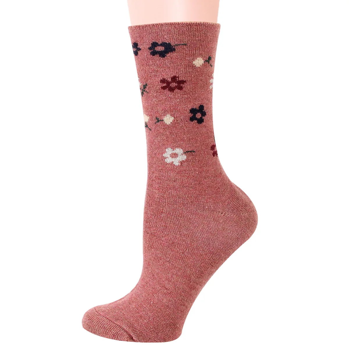 12 Pairs Winter Wool Socks for Women Thermal Thick Simple Flower Patterns Middle Tube Ethnic Style Warm Cashmere Crew Socks