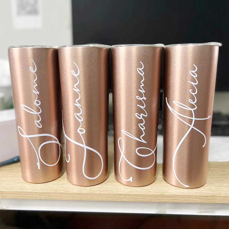 

20oz Personalized Bridal Party Skinny Tumblers Bridesmaid Gift Ideas Skinny Stainless Tumbler Wedding Bachelorette Favors