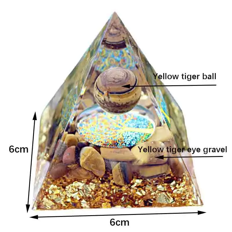 Фото 6 см натуральный желтый тигровый глаз Orgonite Пирамида Orgone энергия Исцеление Смола генератор медитация орнамент Прямая поставка №2