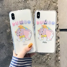 Disney Anime Kawaii เคสโทรศัพท์ Dumbo สำหรับ iPhone 11/12/13 Pro Max /7/8/SE/xr/Xs Max ช้างน่ารักโปร่งใสฝาครอบสมาร์ทโฟน