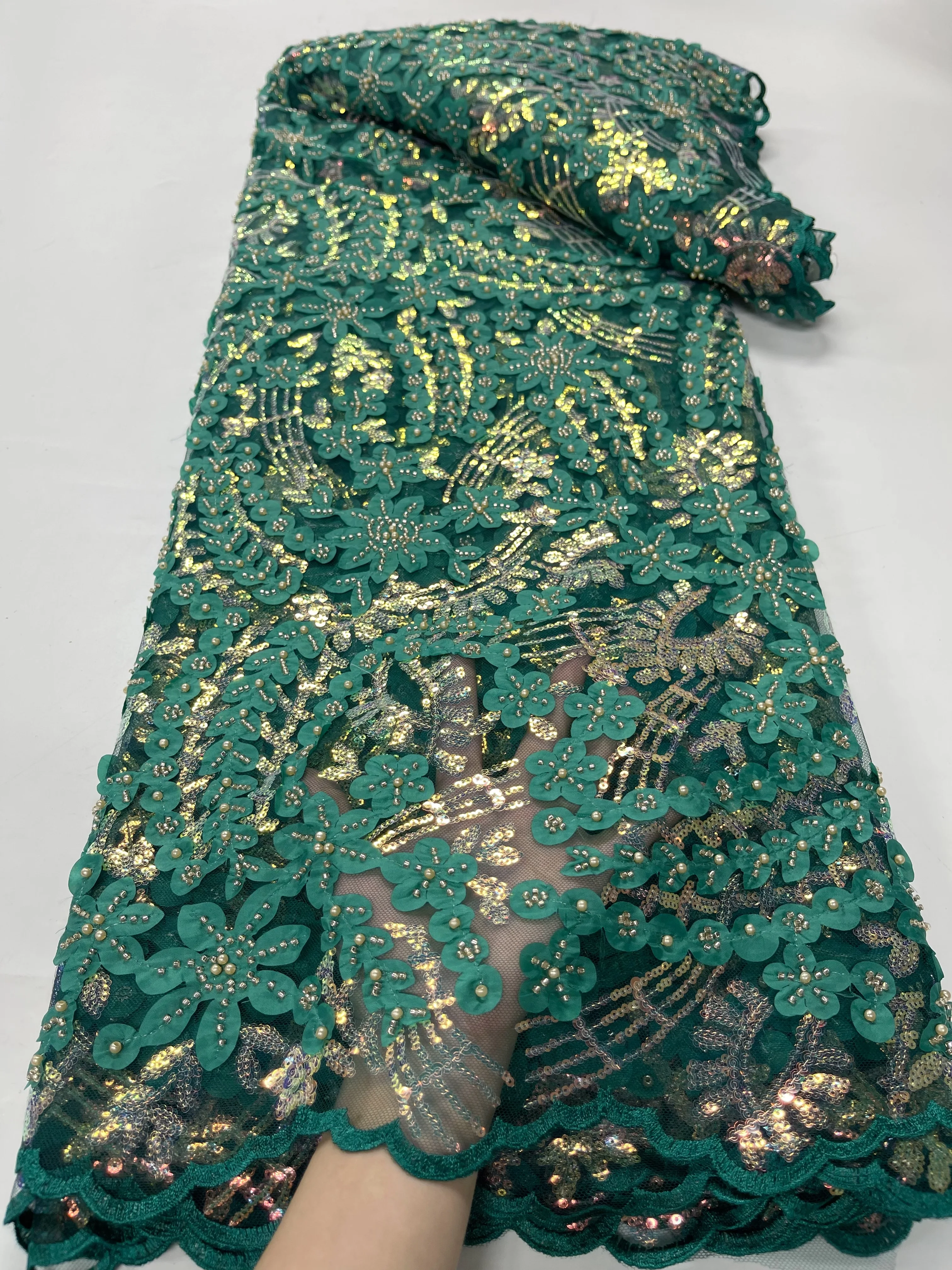 

African Sequins Lace Fabric High Quality 2023 Latest Nigerian Mesh Lace Fabric for Sewing Bridal Wedding Party Dresses