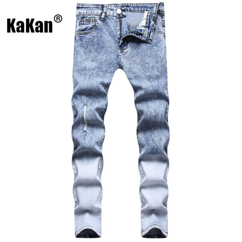 Kakan - Frayed Fried Snowflake Elastic Casual Slim Fit Jeans with Small Feet, New Micro Elastic Fashion Jeans K09-2017