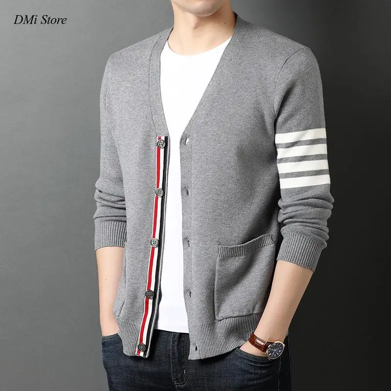 DIMI Men Cardigan Sweater Black Korean Casual Coats Jacket Mens Clothing Top Grade New Autum Winter Brand Fashion Knitted
