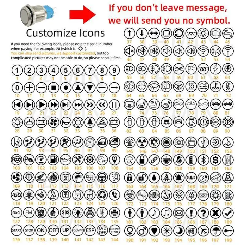 

Металлический кнопочный переключатель SBLSBR 16mm с символом
