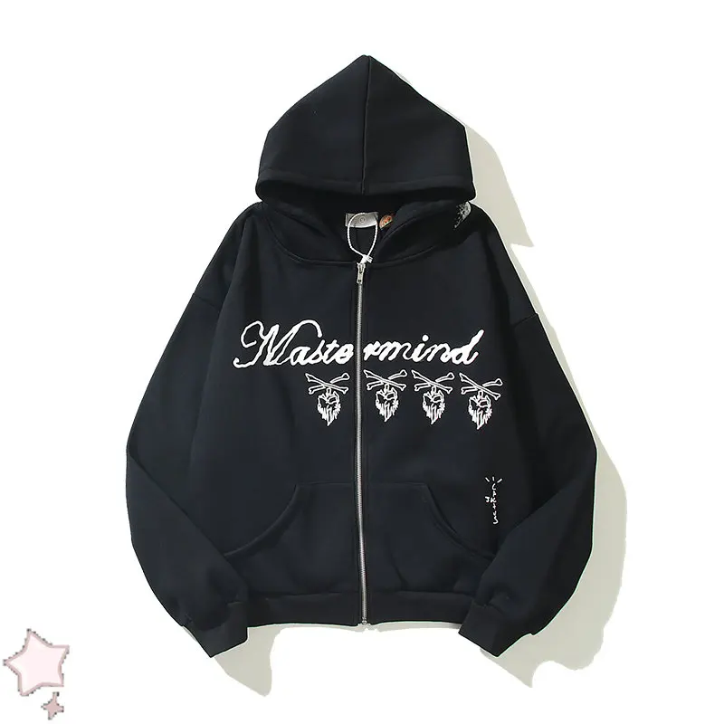 

New Travis Scott Sweatshirt Skull Print Burgundy Pullover Zip High Quality Men Women Hoodie Sweatshirts