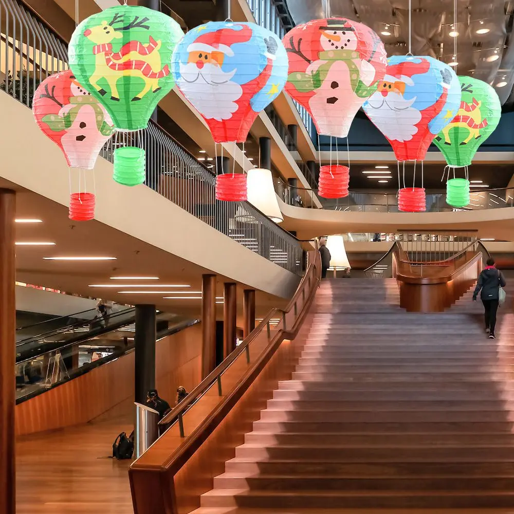 

DIY Crafts Santa Claus Elk Print Hanging Ornament Paper Lantern Party Supplies Xmas Decorations Hot Air Balloon