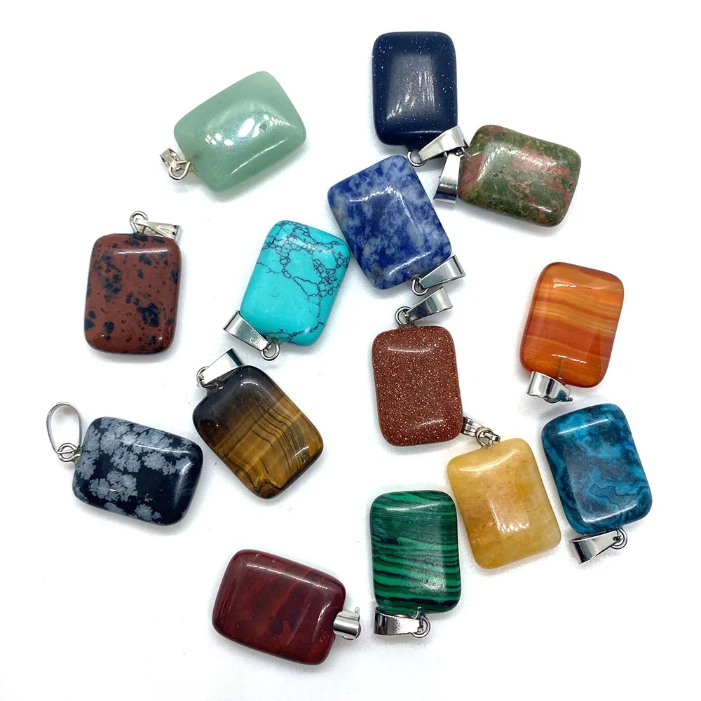 

1pcs Natural Stone Quartz Crystal Opal Agate Square Pendant Leather Chain Necklace Fashion Pendant Designer Charms Diy Crafts