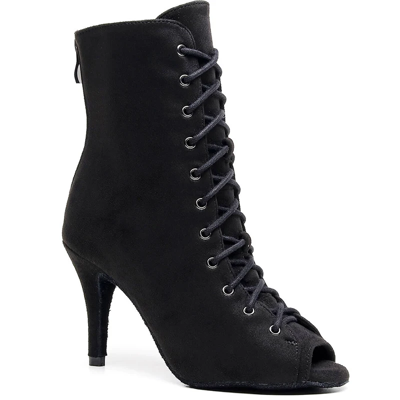 Женские черные фланелевые ботинки для девочек обувь бальных танцев на шнуровке