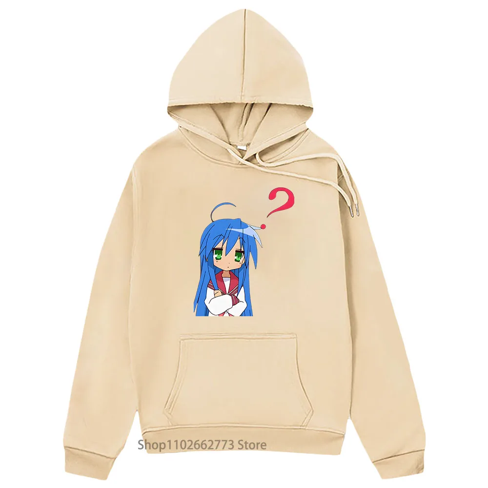 

Anime Lucky Star Hoodies Foe Women Konata Question Print Sweatshirt with Hooded Kawaii Clothes MenY2k Sudaderas Autumn Winter