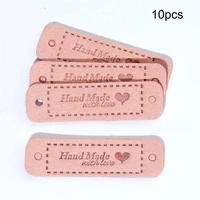 10pcspack label handmade love heart leather two hole embossed suede leather tag hat clothing apparel decoration accessories