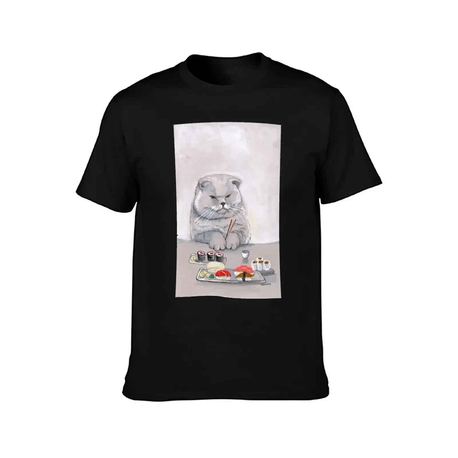 Фото Футболка с иллюстрацией Sushi Cat 2008, футболки с рисунком, летняя одежда, уличная одежда, мужская дизайнерская одежда №2