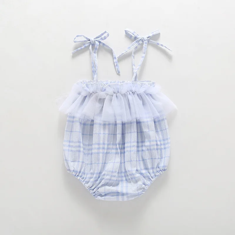 

Newborn Baby Clothes Girl Jumpsuit Summer Plaid Ruffles Sleeveless Romper 0-12 Month Infant Toddler One Piece Outfit