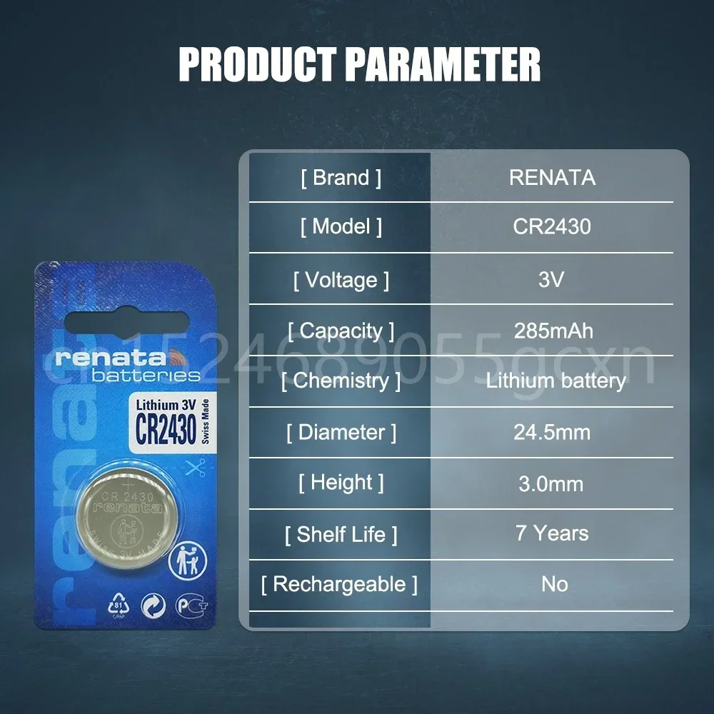 Оригинальная литиевая батарея RENATA CR2430 CR 2430 3 В для игрушки часы с дистанционным