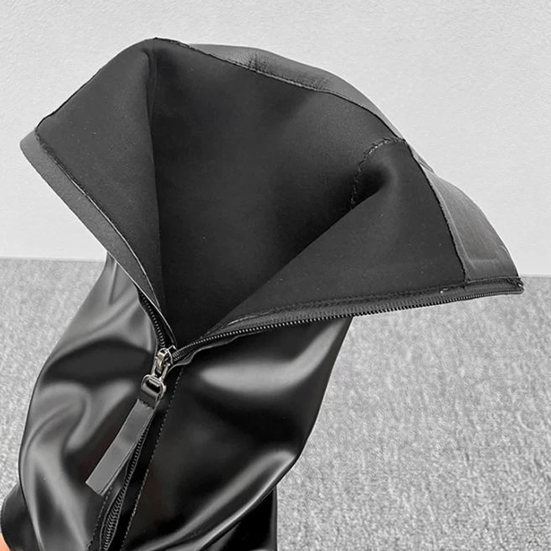 Фото Черные высокие сапоги ZAROY из искусственной кожи с острым носком, на танкетке, прямые, с плиссировкой, в стиле панк, для банкетов, длинные ботильоны №5