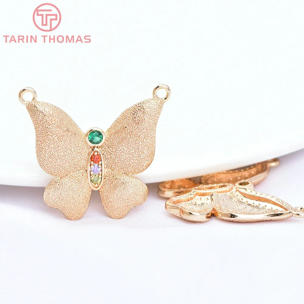 

(7141) 4PCS 27x41MM 24K Gold Color Brass with Zircon Butterfly Frosted Pendants High Quality Jewelry Making Findings Wholesale