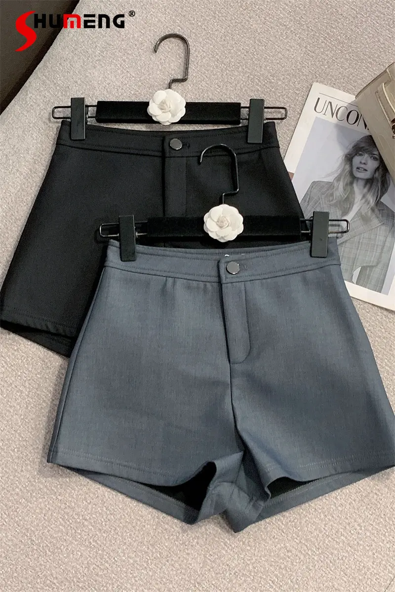 

Новинка весна-лето 2023, Женские Простые Костюмные шорты с высокой талией, стройнящие повседневные Прямые короткие ботинки, брюки для женщин