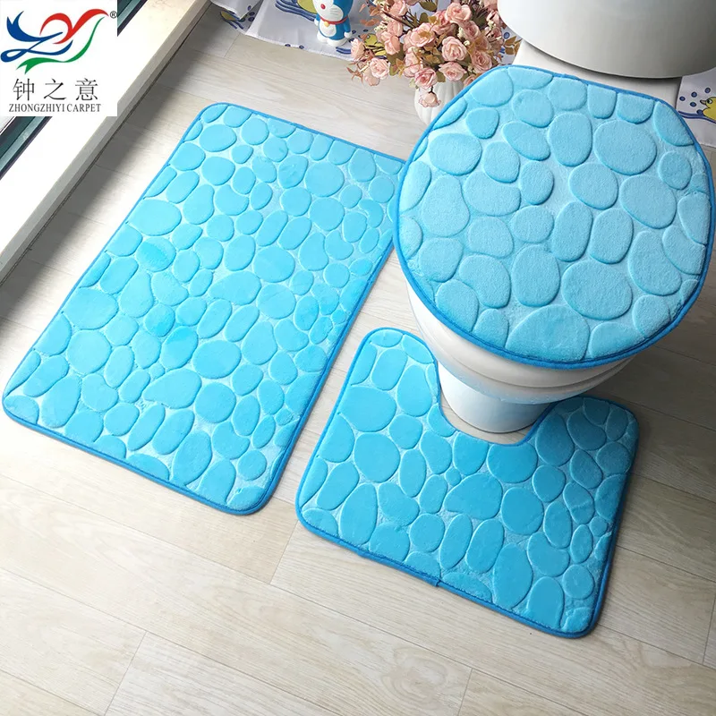 

Flannel Rugs Doormat + Foot Pad + Toilet Mat 3PCS Set Absorbent Non-slip Bathroom Area Rug Natural Elements Washroom Floor Mat
