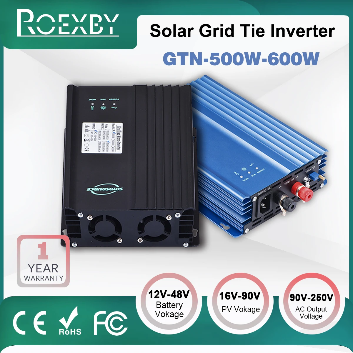 Солнечный Grid-Tie Инвертор 500W/600W DC 12V/24V/48V to AC 110V/220V MPPT внутрисетевой инвертор с регулируемым разрядом батареи
