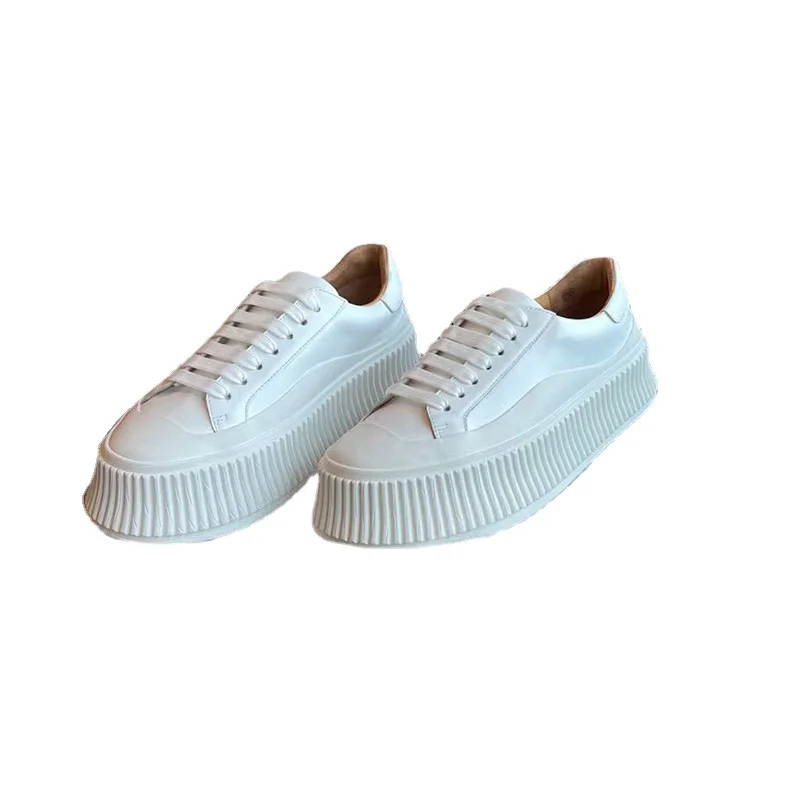 

Туфли женские из натуральной кожи с круглым носком, простые повседневные универсальные туфли, увеличивающие рост, плоская подошва, белые, в...