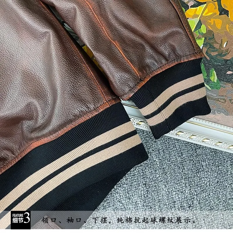 Высококачественная потертая куртка в стиле ретро коричневая из воловьей кожи Tea