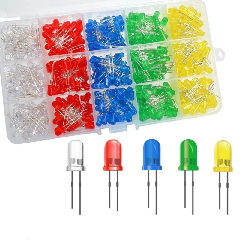 

500pcs Light Emitting Diodes 5 Colors Electronic Components 3mm 5mm Assorted