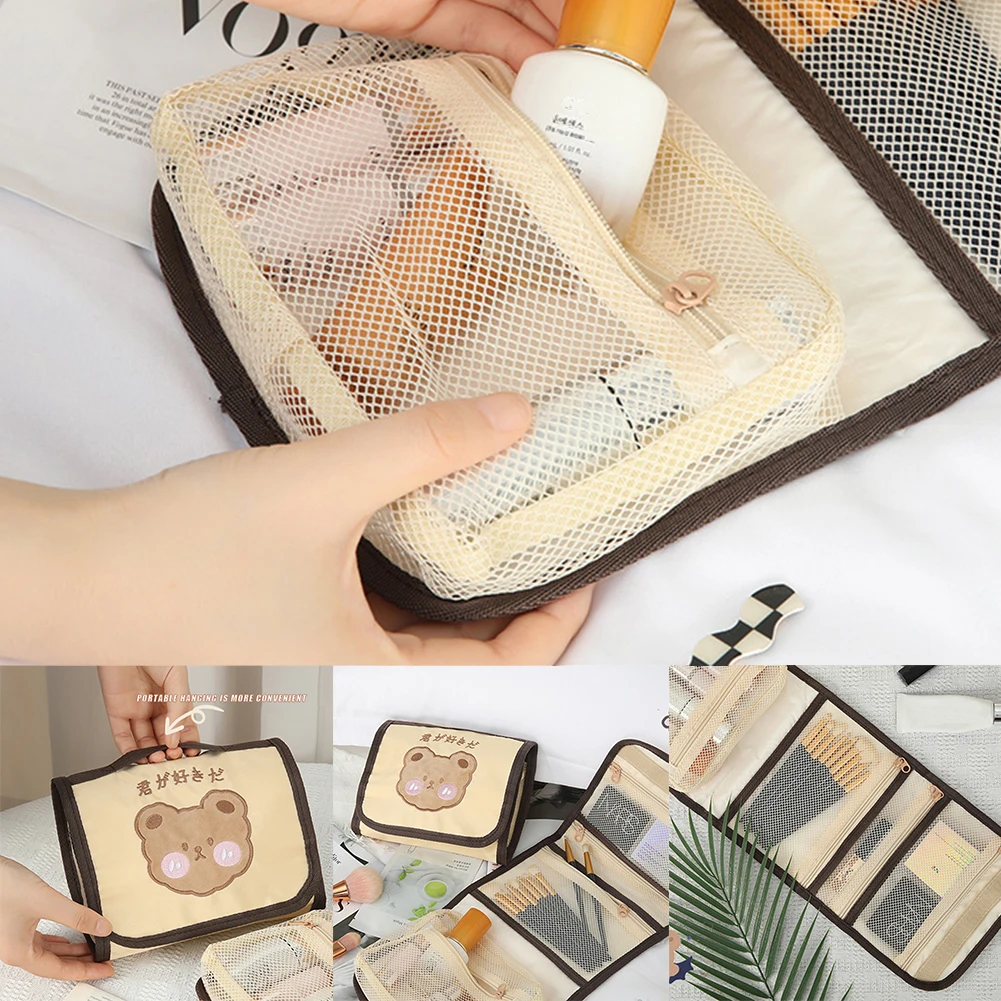 

Милая яркая портативная Вместительная дорожная косметичка для женщин, милый мультяшный медведь, новая сумка