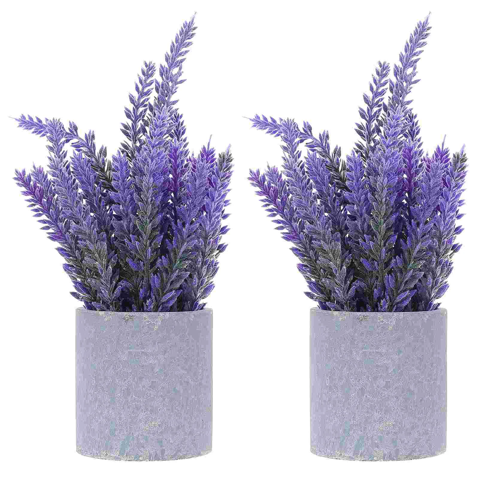 

2Pcs Bonsai Figurine Decor Realistic Lavender Ornament Simulation Potting Decor