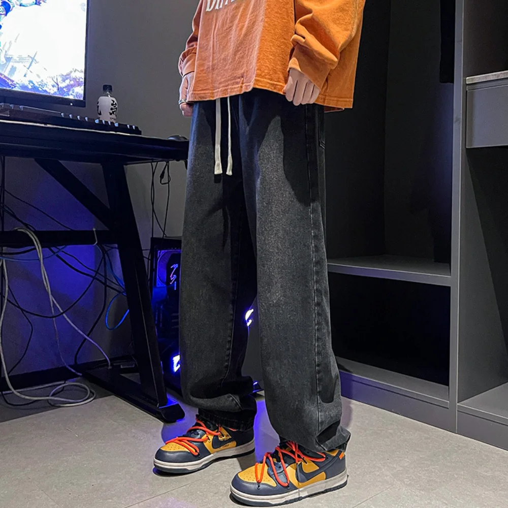 

Джинсы мужские Свободные мешковатые, повседневные модные джинсы для танцев, винтажные брюки-карго, черные, синие, в Корейском стиле, для скейтборда