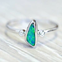 opal rings for women simple silver green opal promise ring bride wedding engagement ring party gift fashion womens jewelry
