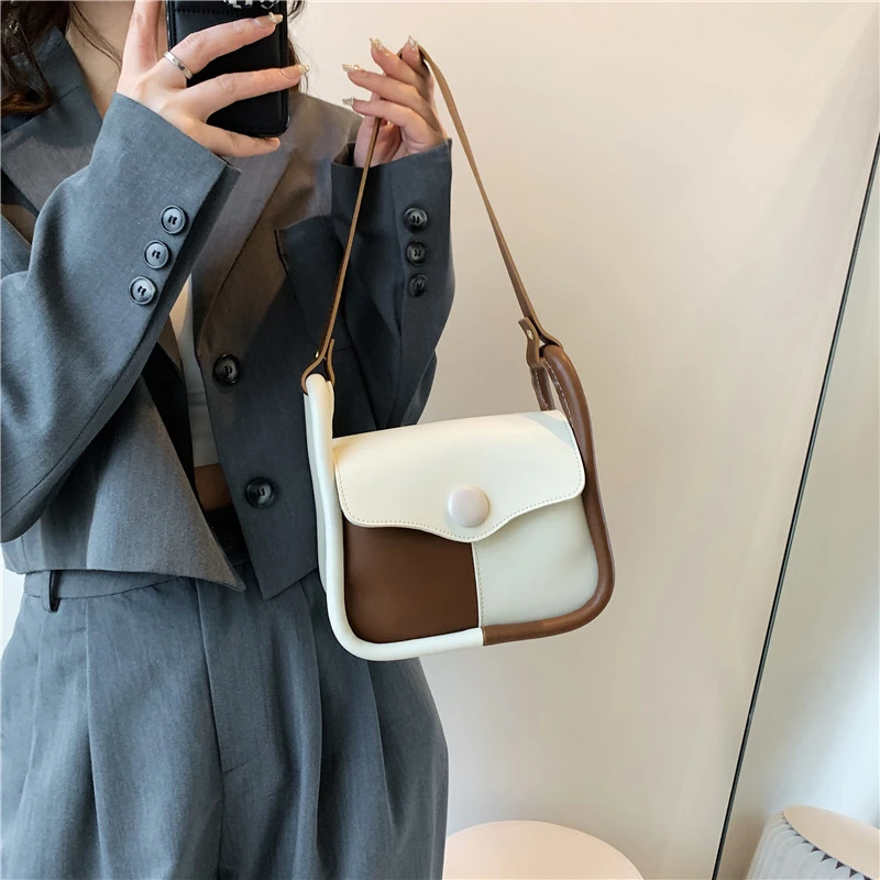 

Fashion Colorblock Saddle Bags for Women High Quality Shoulder Bag New Purses and Handbags Designer Messenger Bag Cute Satchel