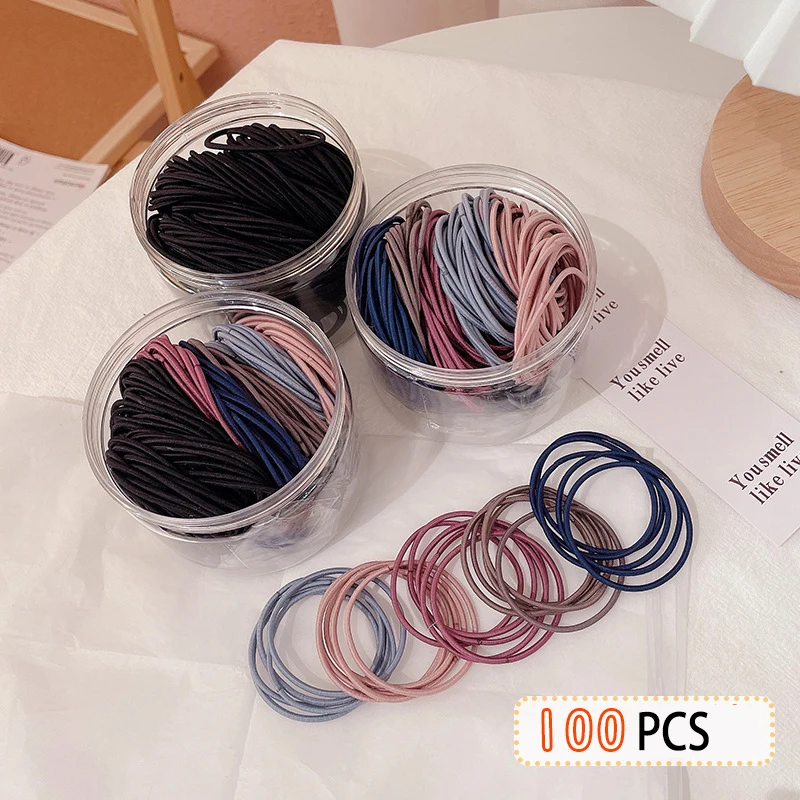 

100 шт./кор. простая резинка для волос, аксессуары для волос, базовая эластичная резинка для волос, головной убор