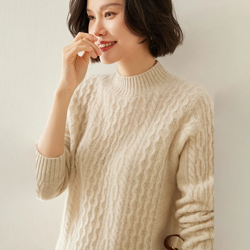 Женский кашемировый свитер 35% кашемир круглый вырез трикотаж витой узор