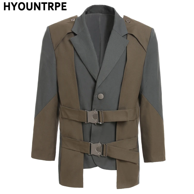 

Fashion Patchwork Functional Tactical Double Front Blazers Jacket Suits Unisex Casual Long Sleeve Suits Clothes Men New Clothing