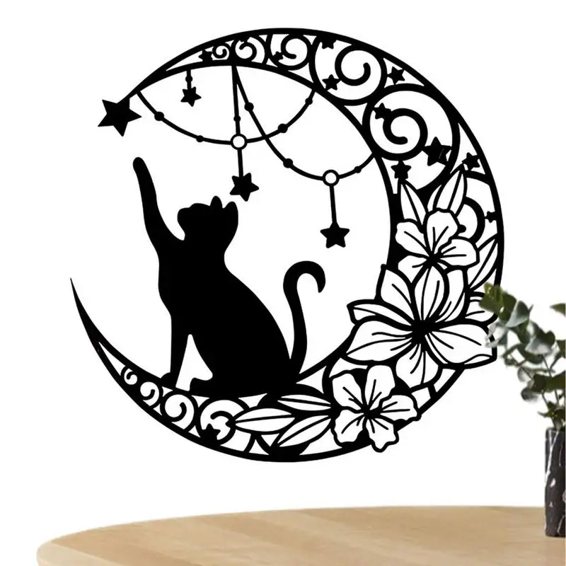 

Металлическая Настенная картина с изображением кошки, железная картина, черная кошка и луна, металлическая силуэтная стена, металлическая силуэт, кошка, искусство, фотография