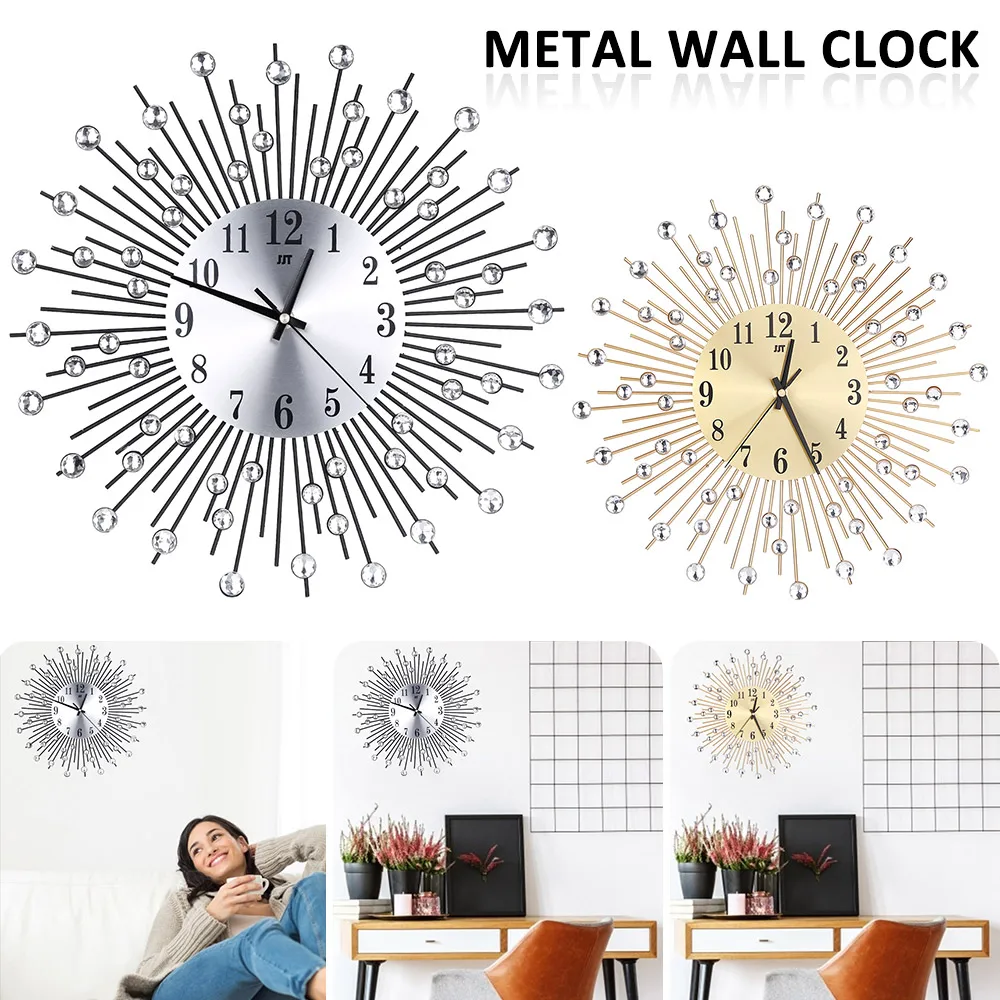 

15'' 3D Wall Clock Modern Crystal Digital Needle Wall Clock Silent Diamond-Studded Battery Operated Clock for Kitchen Bedroom