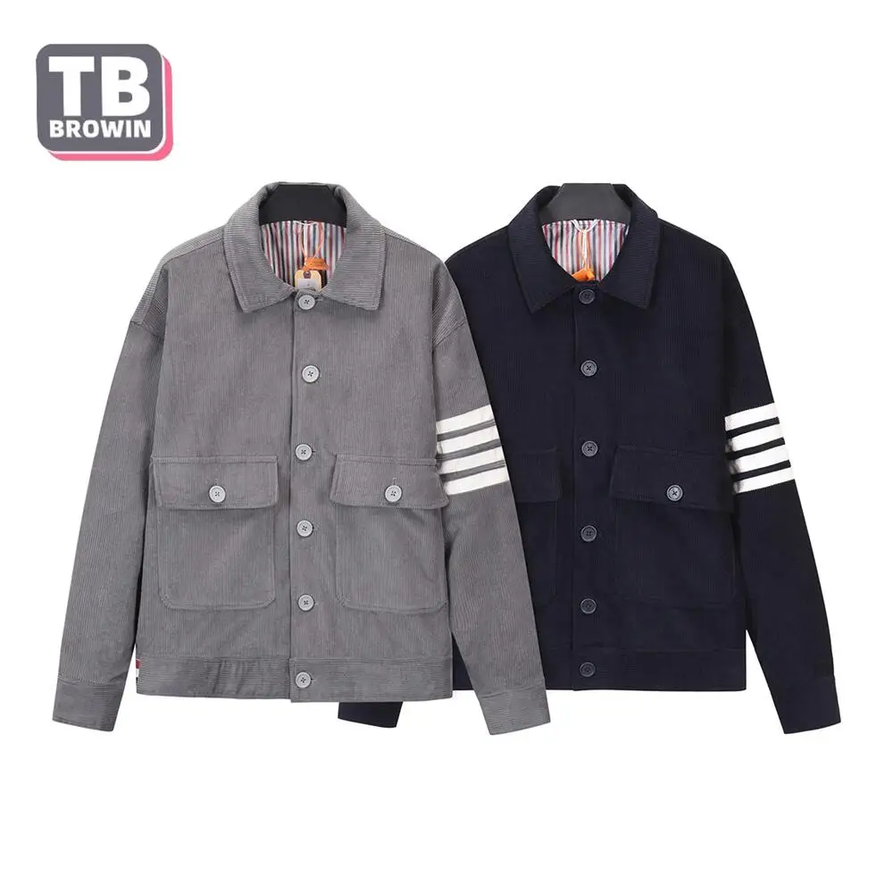 

TB BROWIN Thom men's jacket Corduroy new autumn and winter casual lapel Korean tooling tie four-bar striped Coat Muti Pockets