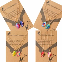 new trendy colorful butterfly pendant necklaces for women 2pcs cute statement clavicle chain student friendship jewelry gift