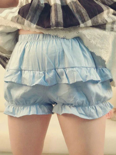 Light Blue Lolita Bloomers Ruffles Cotton Lolita Shorts For Girl