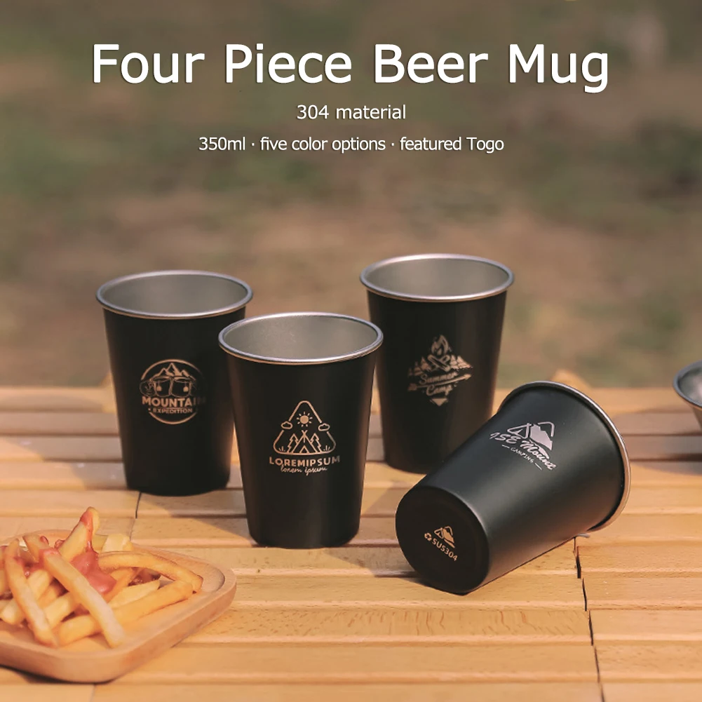 

4 шт., походная чашка из нержавеющей стали, 350 мл