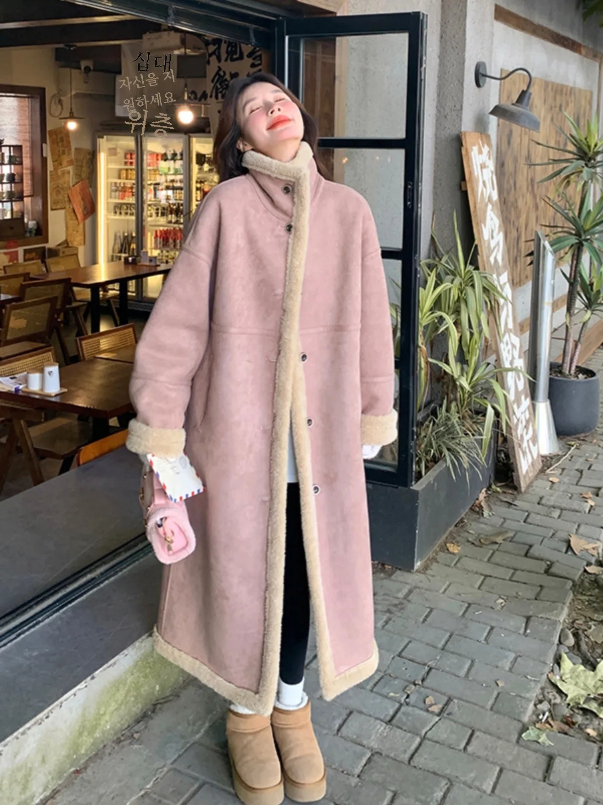 Розовое элегантное длинное меховое интегрированное пальто для женщин новинка