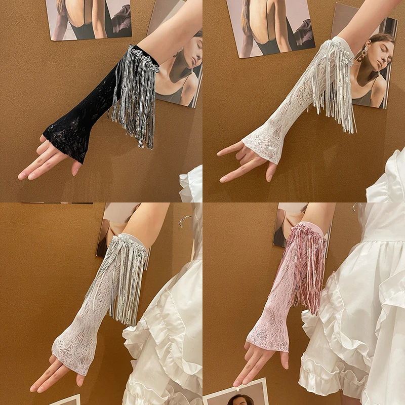 Кружевной солнцезащитный рукав для женщин модные рукава с кисточками и