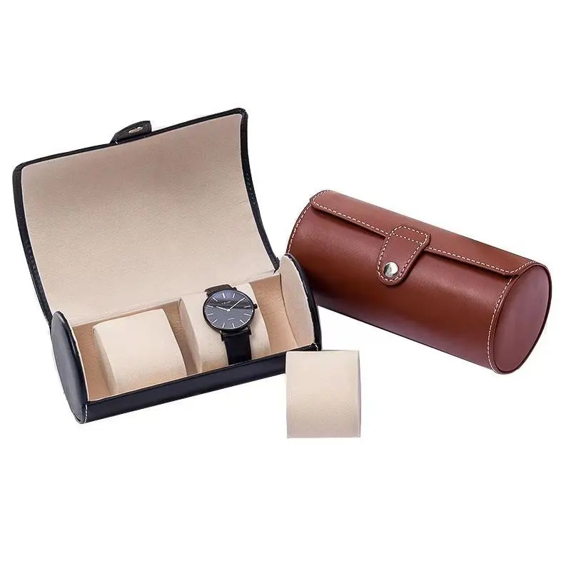 Cylinder Travel Portable Necktie Storage Three-person Watch Leather Jewelry Display Gift Box Wholesale 904L super watch