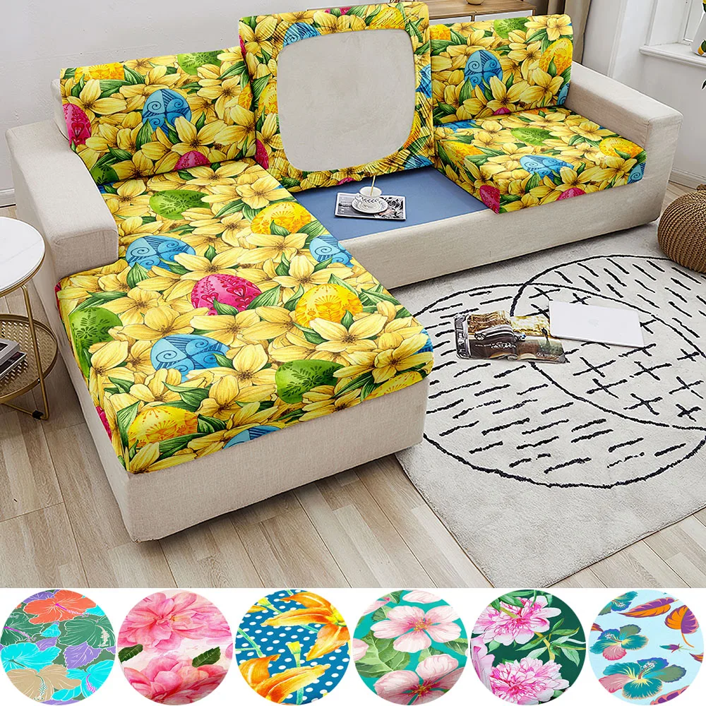 

Floral Print Sofa Seat Cushion Cover for Living Room Polyester Stretch Sofa Cover 1/2/3/4 Seaters Detachable Couch Slipcover