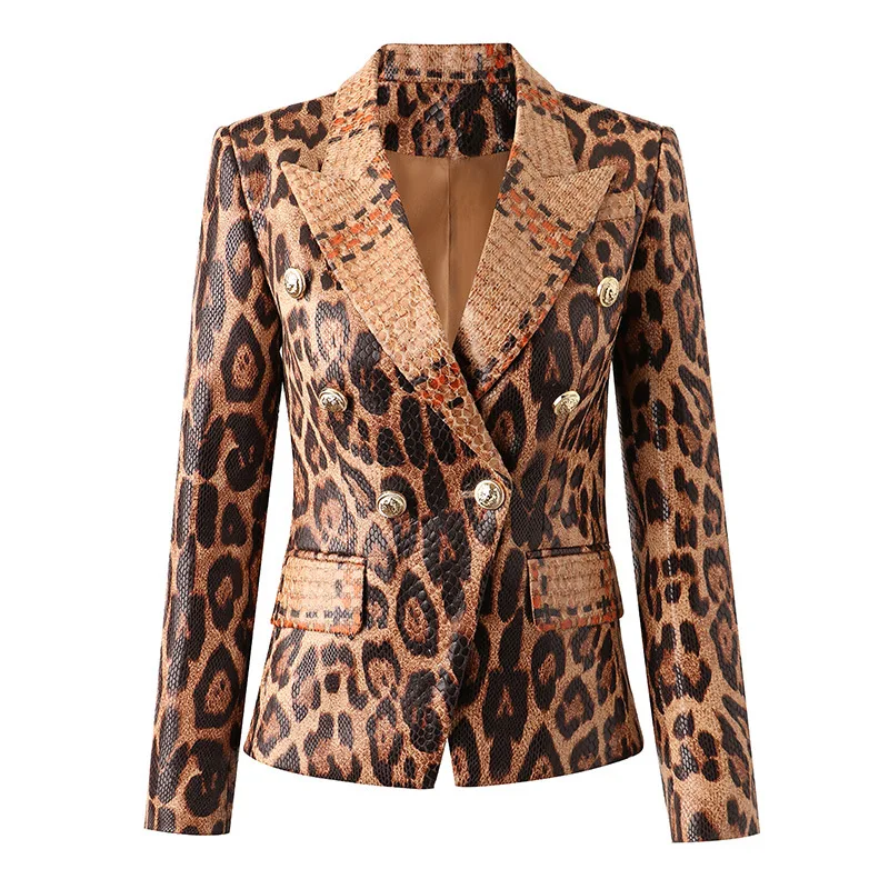 

Leopard Print Fashion Women Blazer Coat /Jackets Full Sleeves Slim Fit Good Quality Lady PU Leather Clothing