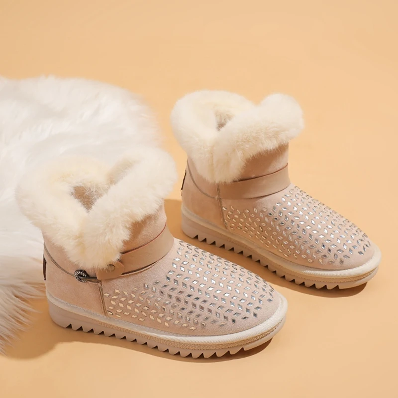 

2022 Winter Women Crystal Flats Chelsea Ankle Boots Fashion Short Plush Warm Snow Boots Platform Casual Shoes Motorcycle Botas