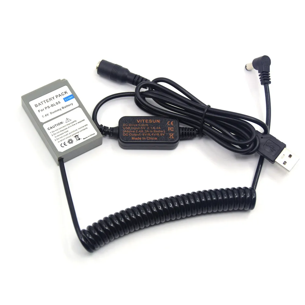 PS-BLS5 Фиктивная батарея BLS-5 Пружинный соединитель постоянного тока USB-кабель